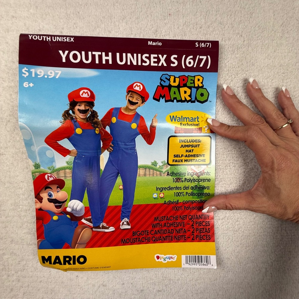 Disguise Super Mario Youth Unisex S 6/7 Costume Jumpsuit and Hat Red Blue
